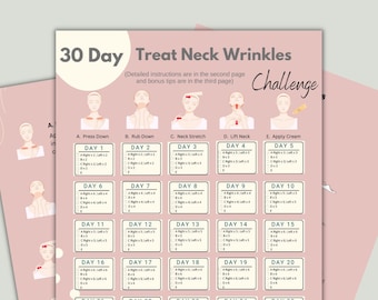 30 Day Treat Neck Wrinkles Challenge Printable | Sagging Neck Challenge |  Wrinkle Removal Tips | Anti Aging Exercise | Neck Exercise