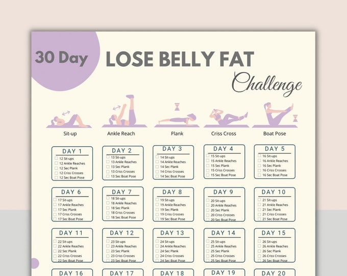 30 Day Lose Belly Fat Challenge Belly Workout Digital Flat - Etsy Canada