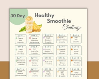 30 Day Smoothie Challenge with recipes | Healthy Eating Tracker | How to get fit and healthy Guide | Printable Smoothie Recipe