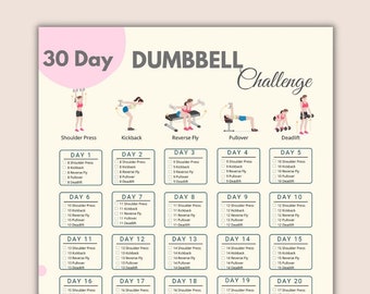 30 Day Dumbbell Challenge | Dumbbell Fitness | Printable Dumbbell Exercise | Fitness Planner