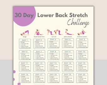30 Day Lower Back Stretch Challenge | Digital Workout Guide | Workout Planner | Body Building Tracker | Lower Back Exercise