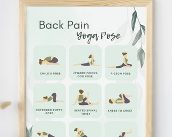 Back Pain Yoga Pose Poster | Digital Back Stretches Guide | Spinal Health| Yoga Challenge | Yoga Tracker | Back Pain Yoga