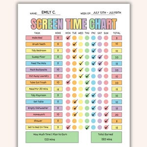 Kids Screen Time Belohnungstracker | Bearbeitbares Bildschirmzeitmanagement | Wochenplaner Kinder | Canva Vorlage Kids To Do Liste | Sofort Download