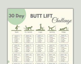 30 Day Butt Lift Challenge | Hip Raise Workout | Digital Workout Planner | Booty Exercise | Digital Printable Fitness ｜Butt Workout