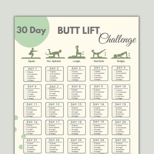 30 Day Butt Lift Challenge | Hip Raise Workout | Digital Workout Planner | Booty Exercise | Digital Printable Fitness ｜Butt Workout