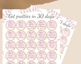Get Prettier in 30 Days | 30 Day beauty challenge | Be pretty planner | Printable Self Care Worksheet