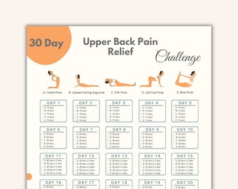 30 Day Upper Back Pain Relief Challenge Printable | Back Pain | Neck Pain |Shoulder Muscle Relax | Home Stretch | Upper Back Workout | Spine