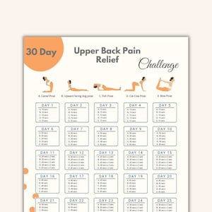 30 Day Upper Back Pain Relief Challenge Printable | Back Pain | Neck Pain |Shoulder Muscle Relax | Home Stretch | Upper Back Workout | Spine
