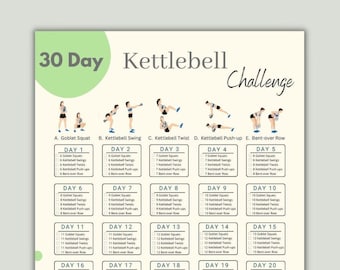 30 Day Kettlebell Challenge 30 Day Workout Digital Kettlebell Fitness Home Workout Planner Body Build Challenge Kettlebell Etsy