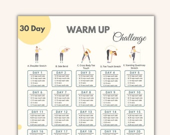 30 Day Warm Up Challenge Printable | Workout Prep Digital | Body Building Planner | Instant Download