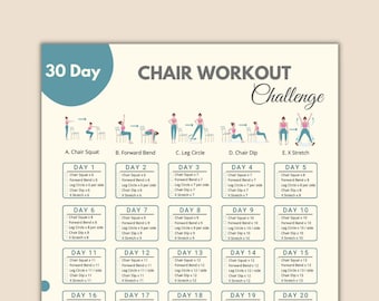 30 Day Chair Workout Challenge Printable | Chair Yoga Guide | 10 mins  Workout Planner Digital | Digital Office Workout | Sitting Workout