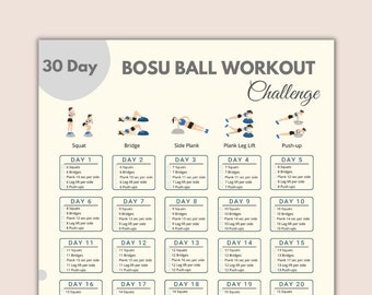 30-daagse Bosu Ball Workout-uitdaging | Balance Ball digitale fitnessgids | Afdrukbare sportschooloefening | Sportschoolplanner | Bosu-bal | Kern oefening