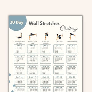 30 dagen muurpilates-uitdaging afdrukbaar | Fitness met stretch aan de muur | Digitale Quick Workout | Lichaam opnieuw vormgeven | Muurpilates