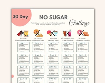 30 Day No Sugar Challenge Printable | No Sugar Tracker | Sugar Detox | Avoid Sugar | Healthy Diet Planner