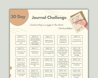 30 Day Journal Challenge | Writing Challenge | 30 Day Prompts | Writing Habit Self-Discovery Writing Prompts Daily Guided Journal