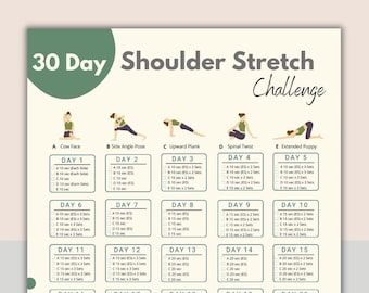 30 Day Shoulder Stretch Challenge | Digital Shoulder Workout Program| Back Stretch Fitness | Body Building Tracker | Upper Back Exercise