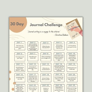 30 Day Journal Challenge | Writing Challenge | 30 Day Prompts | Writing Habit Self-Discovery Writing Prompts Daily Guided Journal