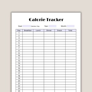 Digital Calorie Tracker | Monthly Diet Tracker | Diet Diary | Food Journal Instant Download | A4 Letter Size | Diet Control