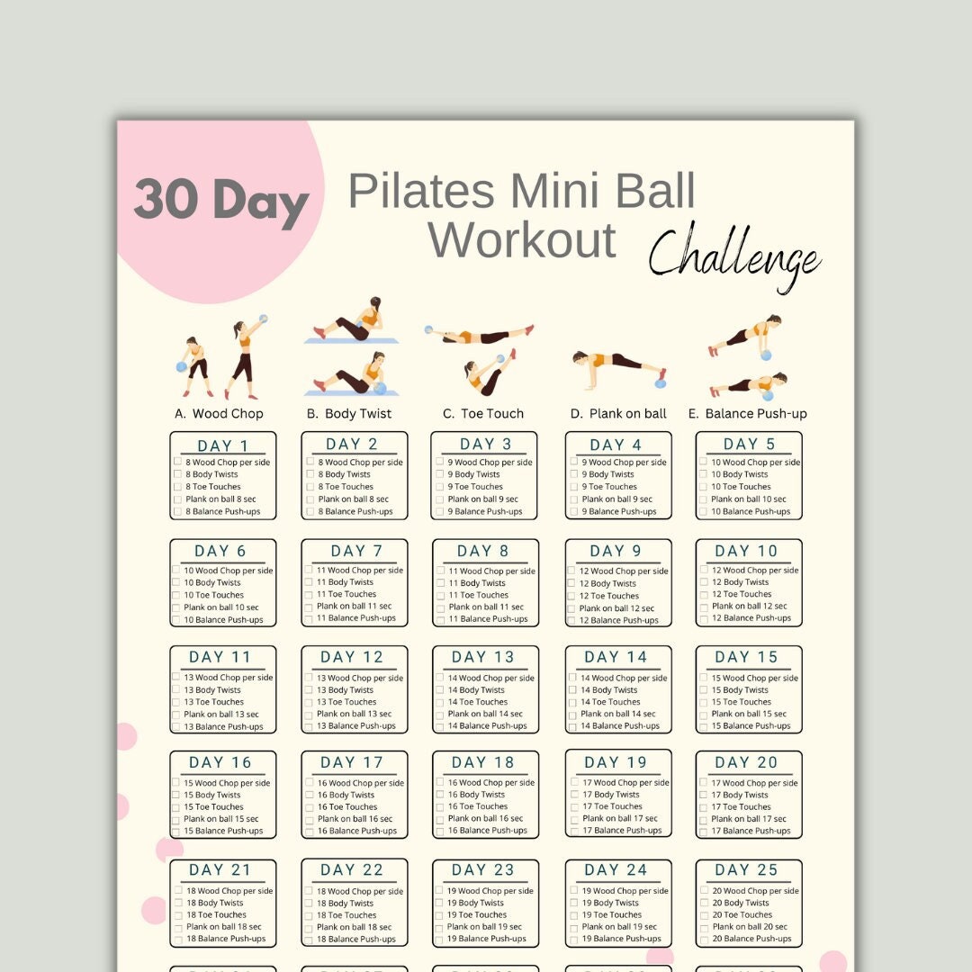 30 Day Pilates Mini Ball Challenge Workout Routine Digital Workout Planner  Pilates Ball Exercise Slim Waist Abs Exercise 