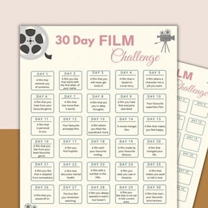 Défi film de 30 jours | Traqueur de film numérique | Planificateur de films | Guide du film imprimable | Défi film mensuel