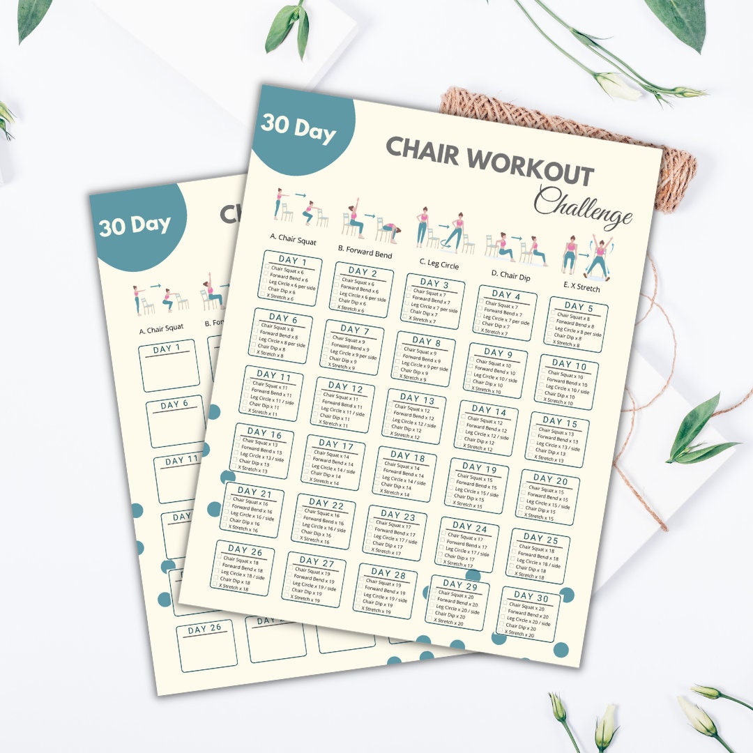 30 Day Chair Workout Challenge Printable Chair Yoga Guide 10 Mins Workout  Planner Digital Digital Office Workout Sitting Workout 