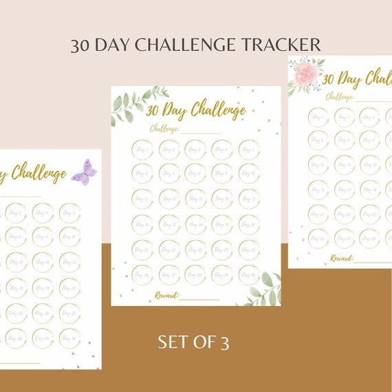 30 Day Challenge Tracker Floral Boho Style |Set of 3 Self Goal Setting Tracker | 30 Day Planner | New Habit 30 Day Tracker