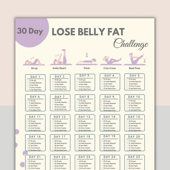 30 Day Lose Belly Fat Challenge Belly Workout Digital Flat Etsy 