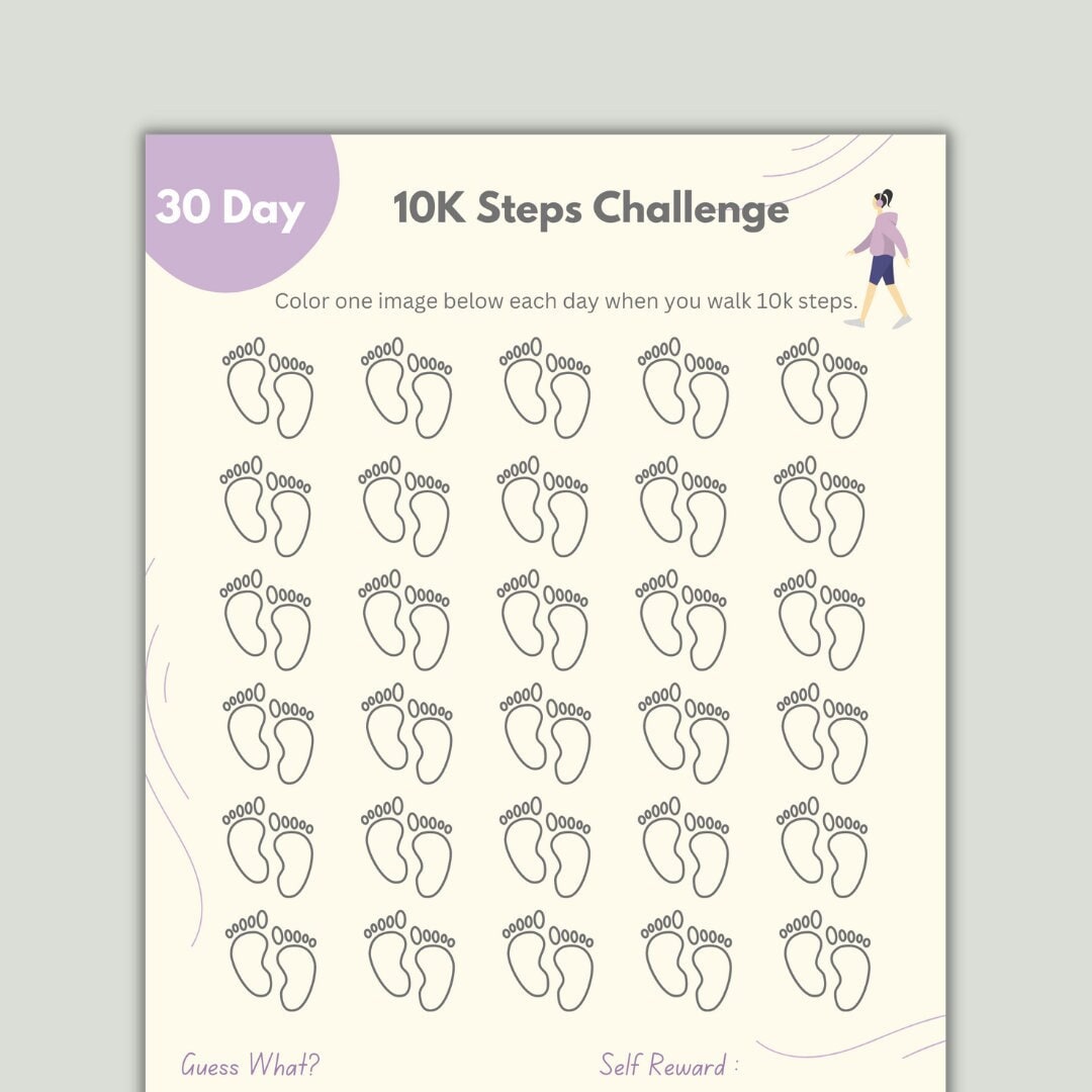 30 Day 10K Steps Challenge Printable Walking 10K Steps Tracker Digital ...