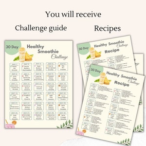30 Dagen Smoothie Challenge met recepten Tracker voor gezond eten Hoe u fit en gezond kunt worden Gids Afdrukbaar smoothierecept afbeelding 2
