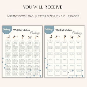 30 Day Wall Pilates Challenge Printable | Wall Stretch Fitness | Quick ...