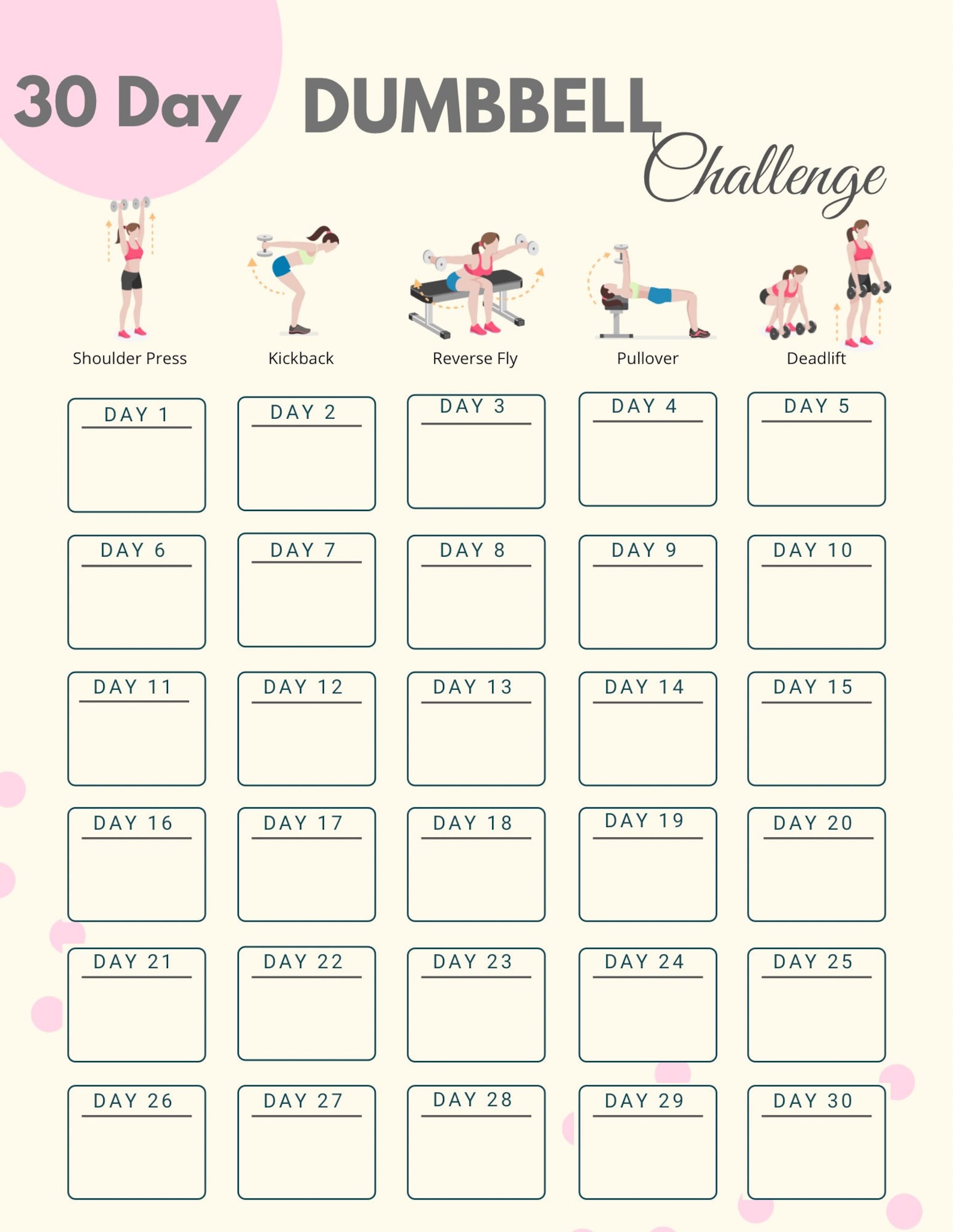 30 Day Dumbbell Challenge Dumbbell Fitness Printable Dumbbell Exercise Fitness Planner Etsy