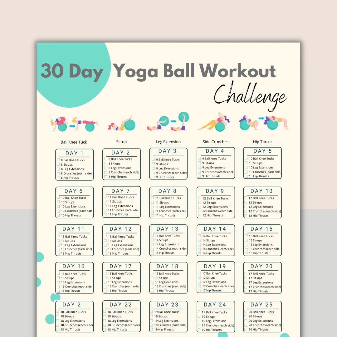 30 Day Yoga Ball Workout Challenge Planner Yoga Ball Fitness Digital Home  Fitness Instant Download Yoga Ball Exercise 