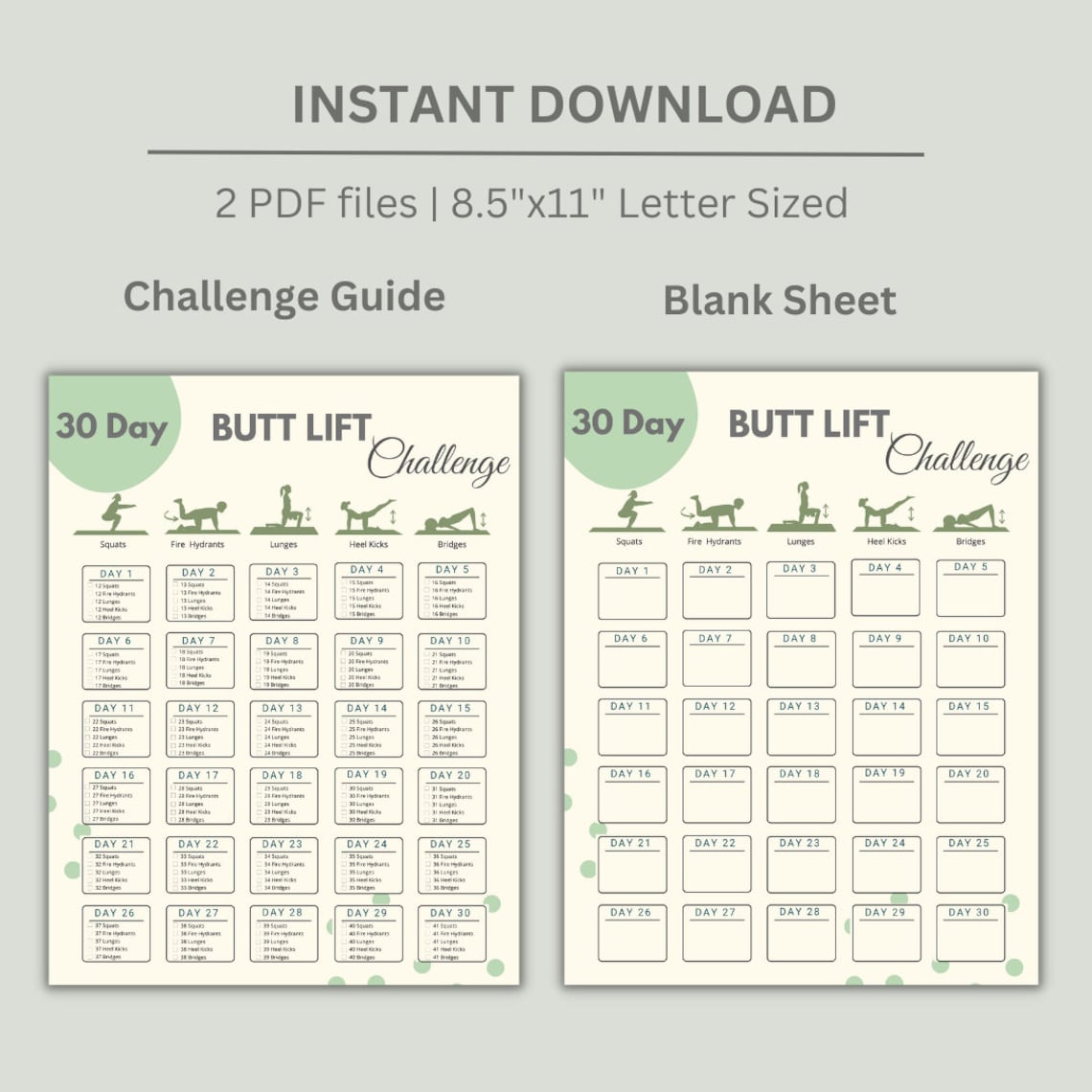 30 Day Butt Lift Challenge Hip Raise Workout Digital Workout Planner ...