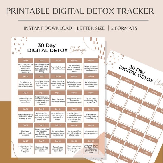 30 Day Digital Detox Challenge Printable Digital Detox Etsy Canada