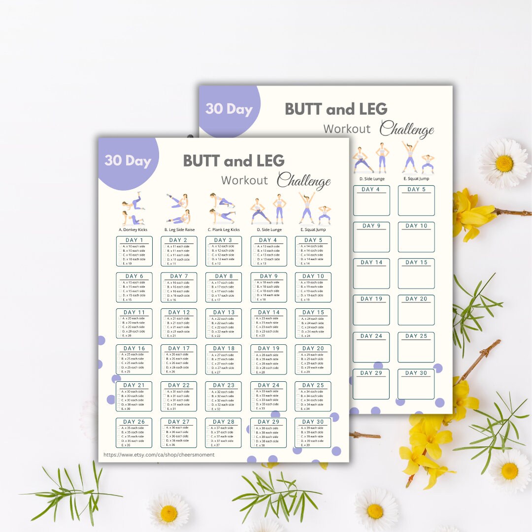 30 Day Butt and Leg Workout Challenge Printable | Butt Lift | Lean Leg ...