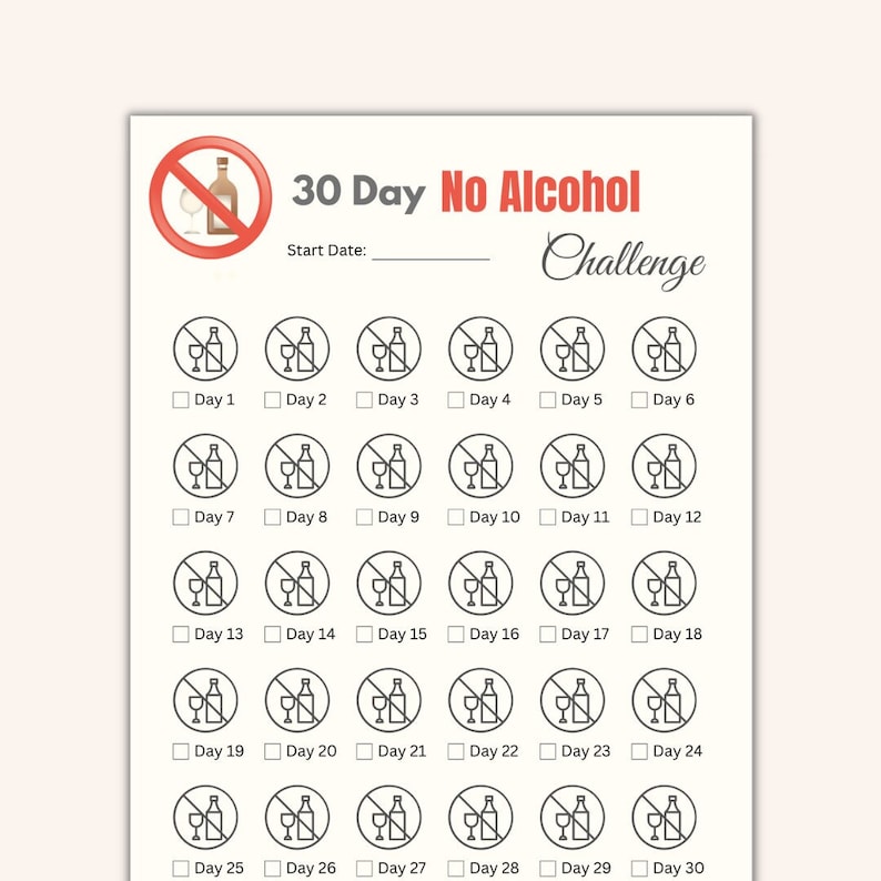30 Day No Alcohol Challenge Printable Alcohol Quitting Tracker No 30 Day No Alcohol Challenge Printable Alcohol Quitting Tracker No