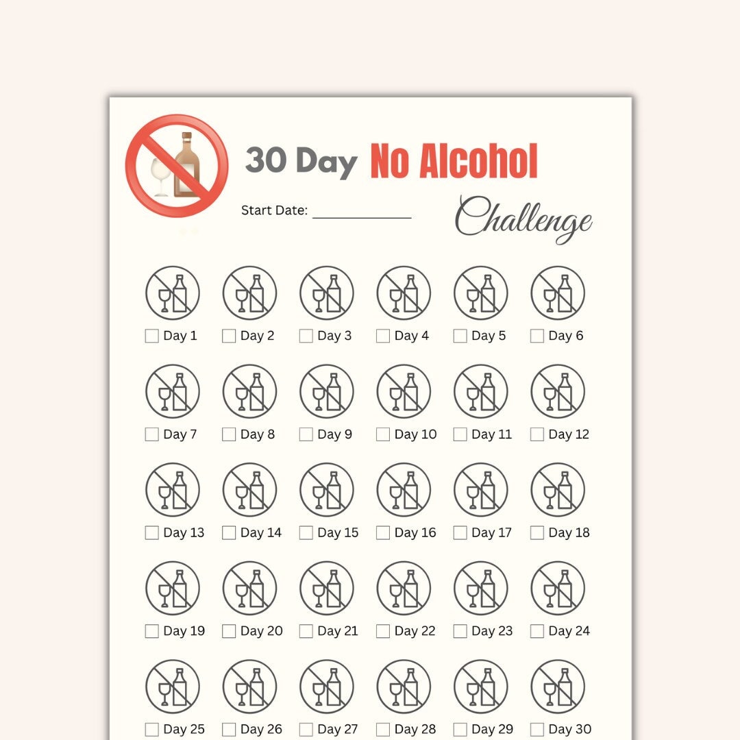 30 Day No Alcohol Challenge Printable Alcohol Quitting Planner Alcohol