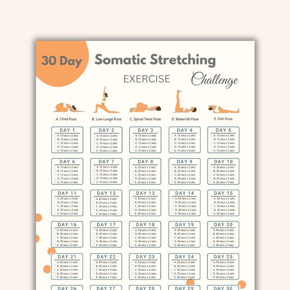 Somatic Stretching Exercise Challenge | Somatic Healing Coping Skills | Nerve Therapy | Stress Relief Workout | Printable | Monthly Planner