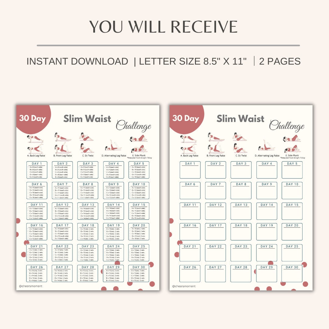 Ultimate 30 Day Slim Waist Challenge Printable Waist Slimdown Planner toned Midsection Trimmed Waistline Fitness Planner Etsy
