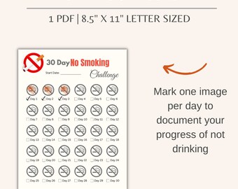 30 Day No Smoking Challenge Printable | Quit Smoking Journey |  Nicotine-free Tracker | No Cigarettes Digital Downloads