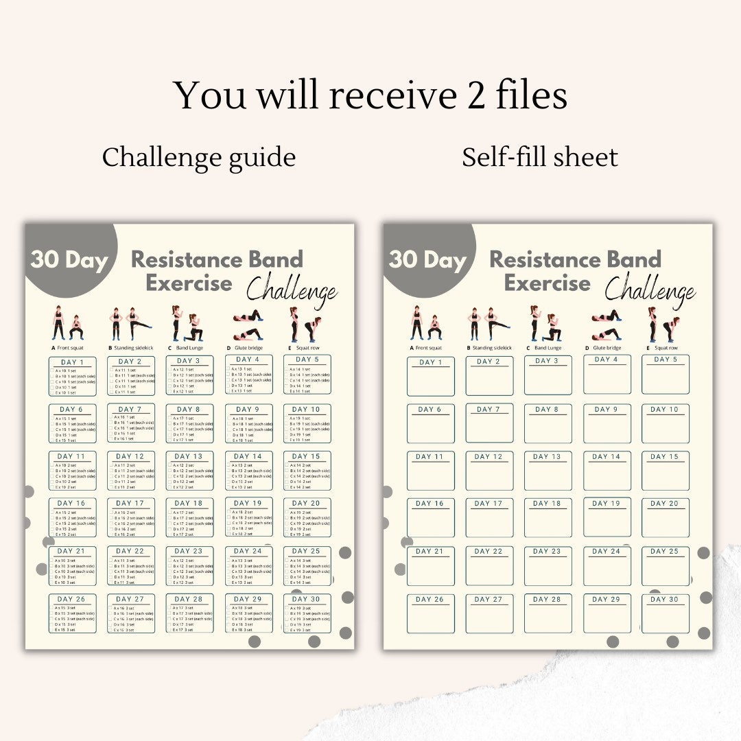30 Day Resistance Band Exercise Challenge Digital Fitness Planner Home