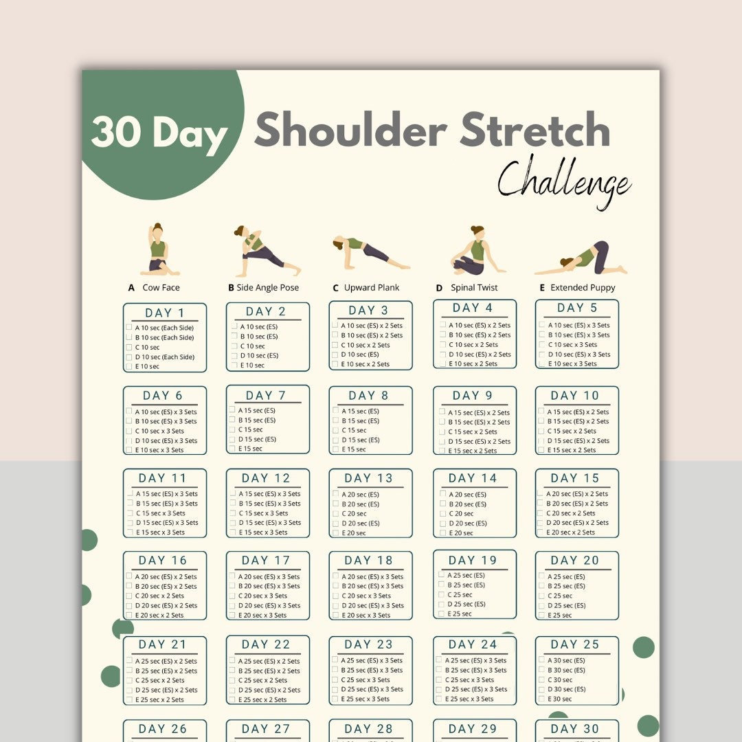 30 Day Shoulder Stretch Challenge Digital Shoulder Workout Guide Back Stretch Fitness Body Building Tracker Upper Back Exercise Etsy Canada