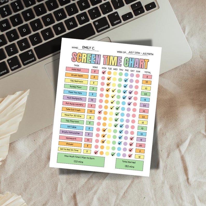 Sticker Chart Screen Time Kids Screen Time Reward Tracker | Editable Screen Time Management ...