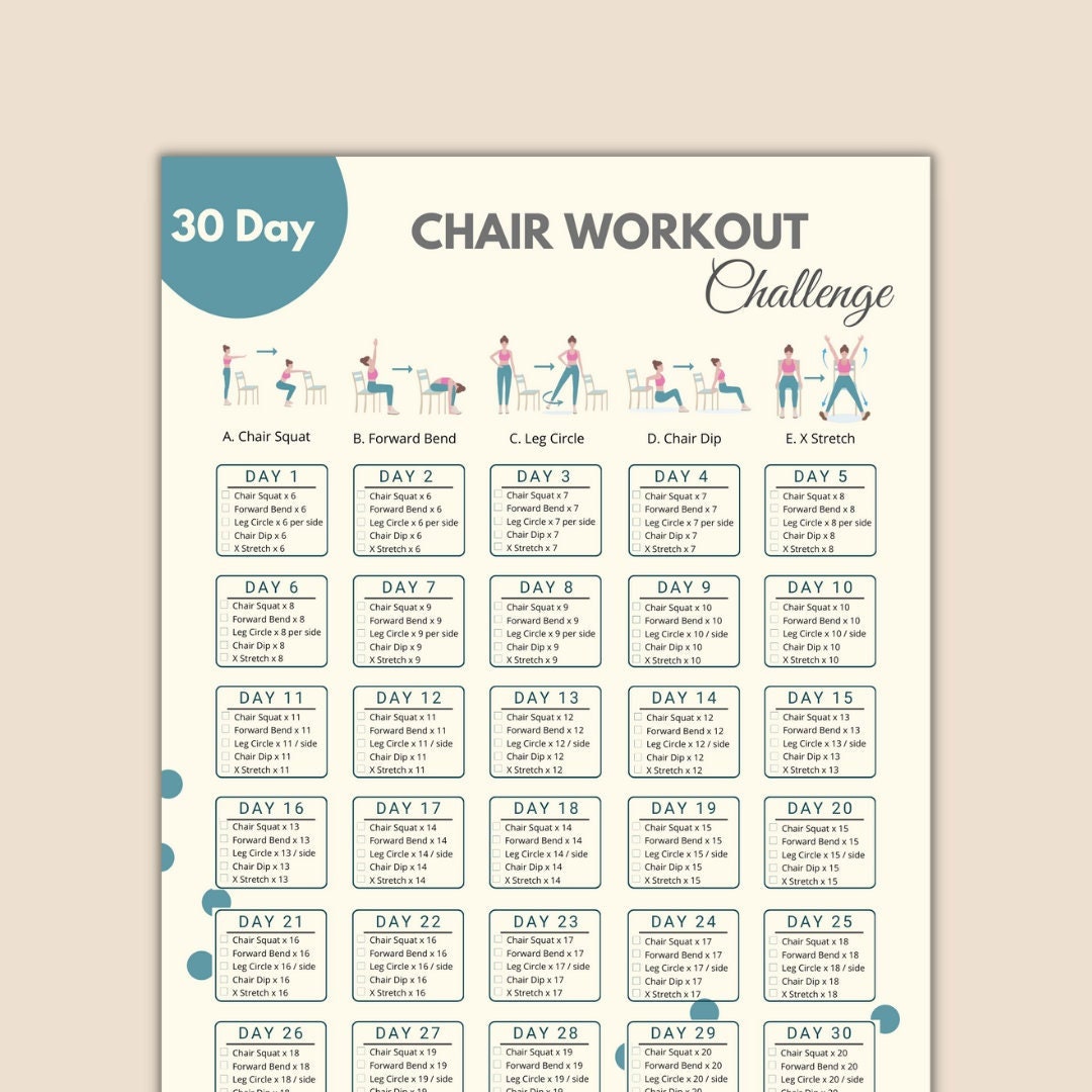 30 Day Chair Workout Challenge Printable Chair Yoga Guide Etsy