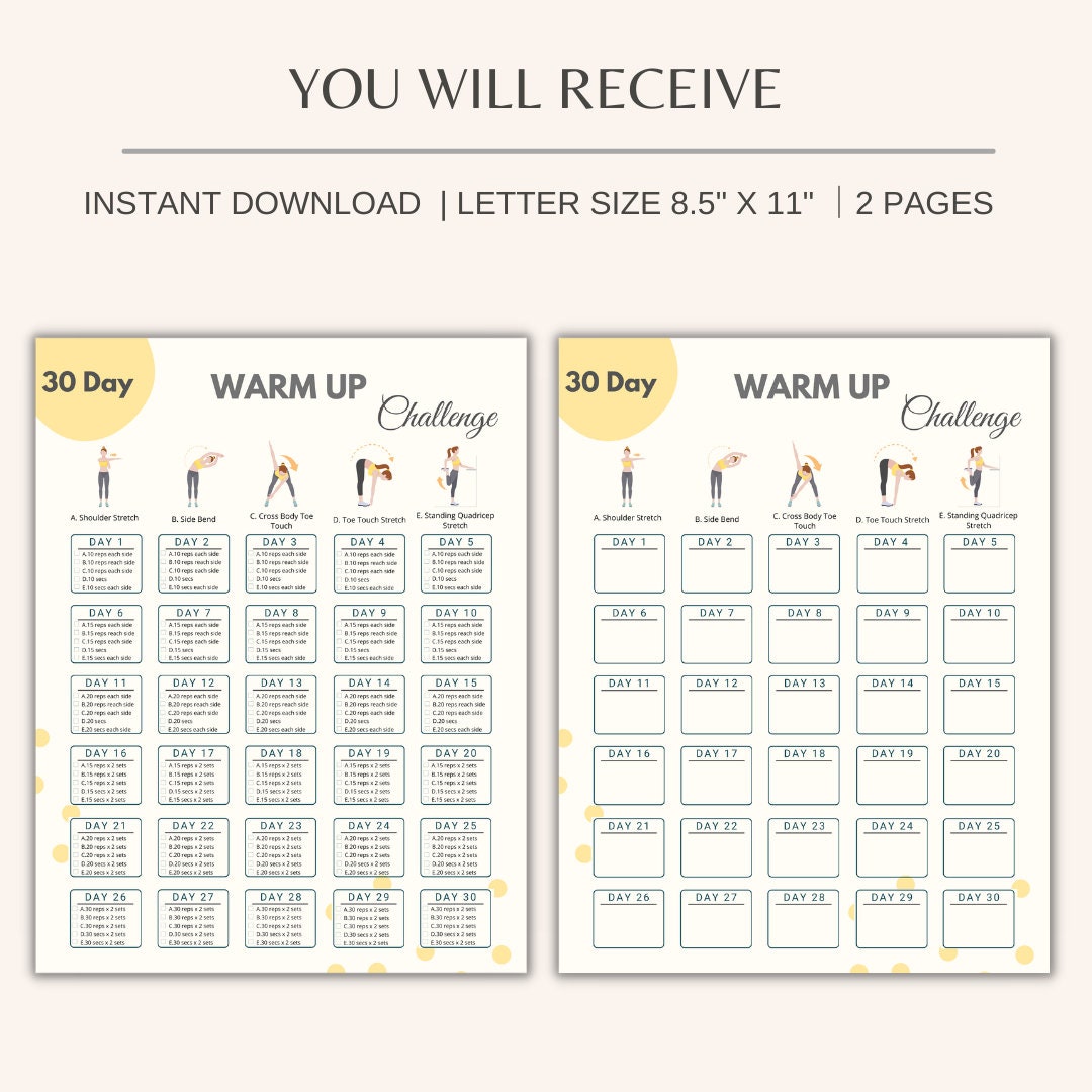 30 Day Warm up Challenge Printable | Workout Prep Digital | Body ...