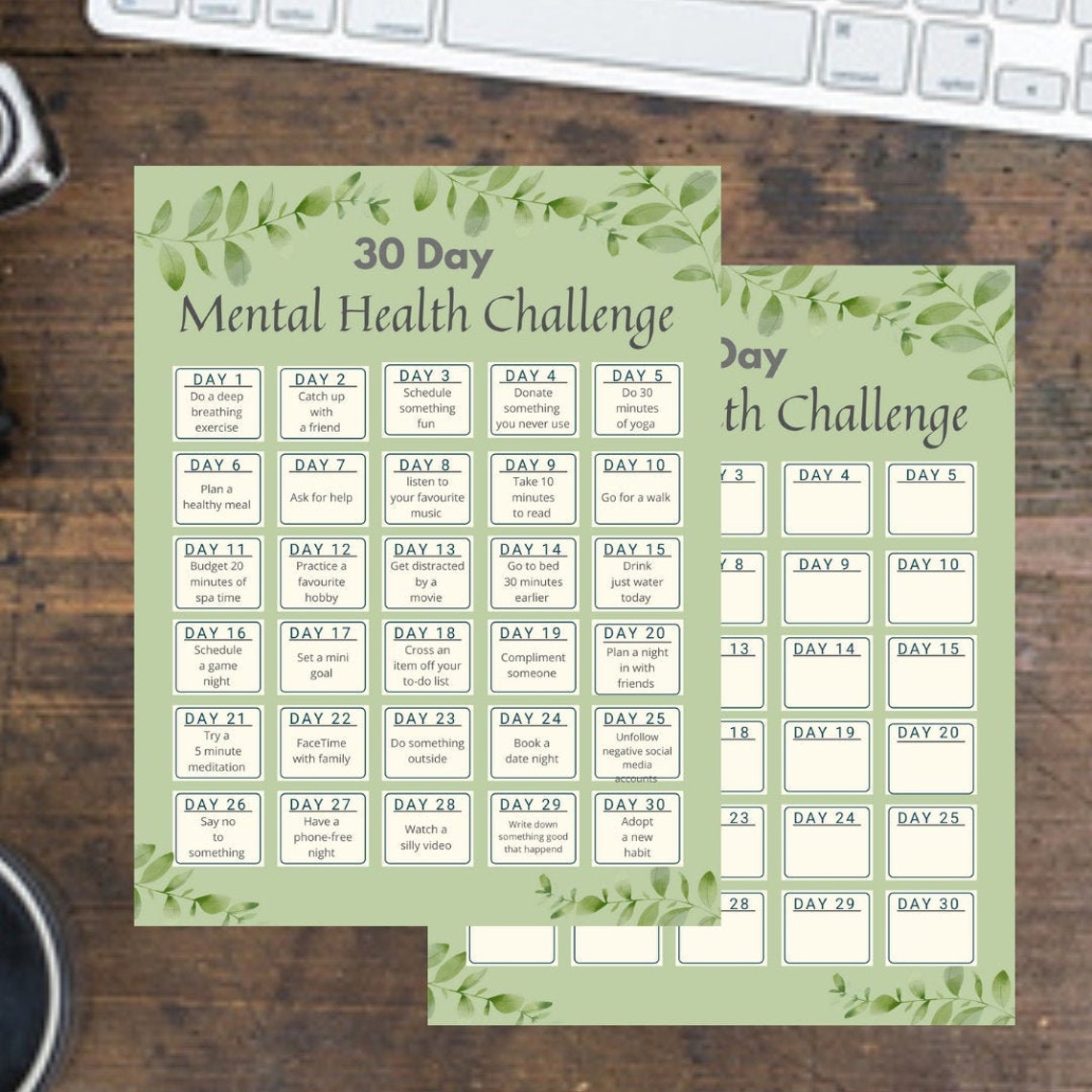 30 Day Mental Health Challenge Guide and Empty Self Worksheet | Etsy