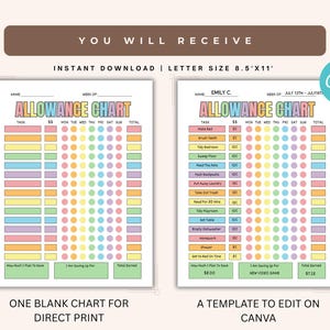 Kids Allowance Chart Printable | Editable Kids Chores Chart | Weekly Planner Kids | Canva Template Kids To Do List | Instant Download image 2