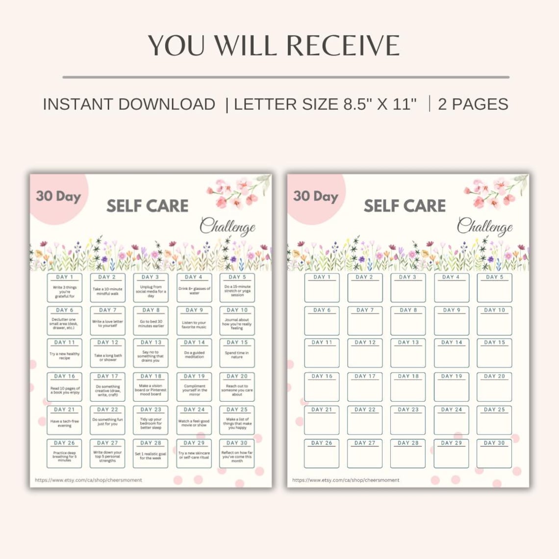 30 Day Self Care Challenge Printable: Self-love Planner (PDF) - Etsy