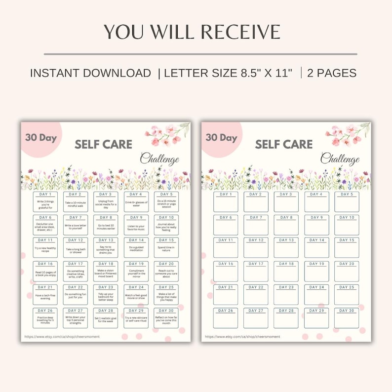 30 Day Self Care Challenge Printable: Self-love Planner (PDF) - Etsy