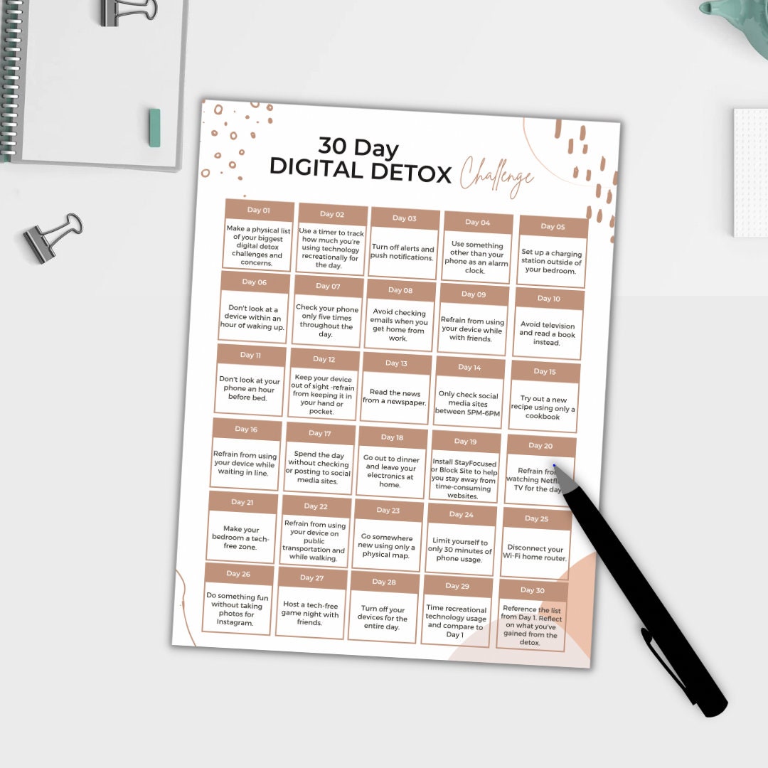 30 Day Digital Detox Challenge Printable Digital Away - Etsy